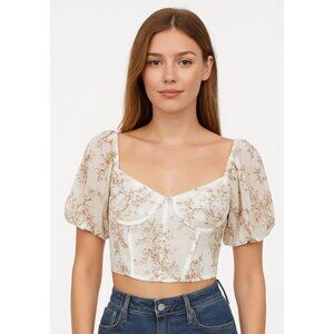 Free People Womens Mesh Bustier Corset Crop Top Small Floral Embroidered Cottage